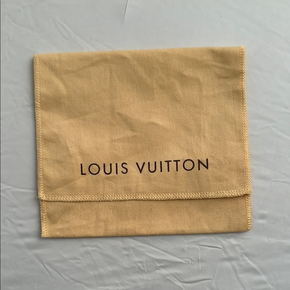 Louis Vuitton small tan fold over dust bag for jewelry with brown logo
